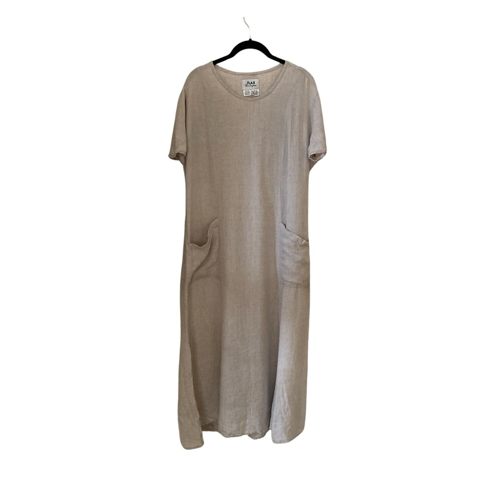 FLAX short flutter sleeve maxi linen dress